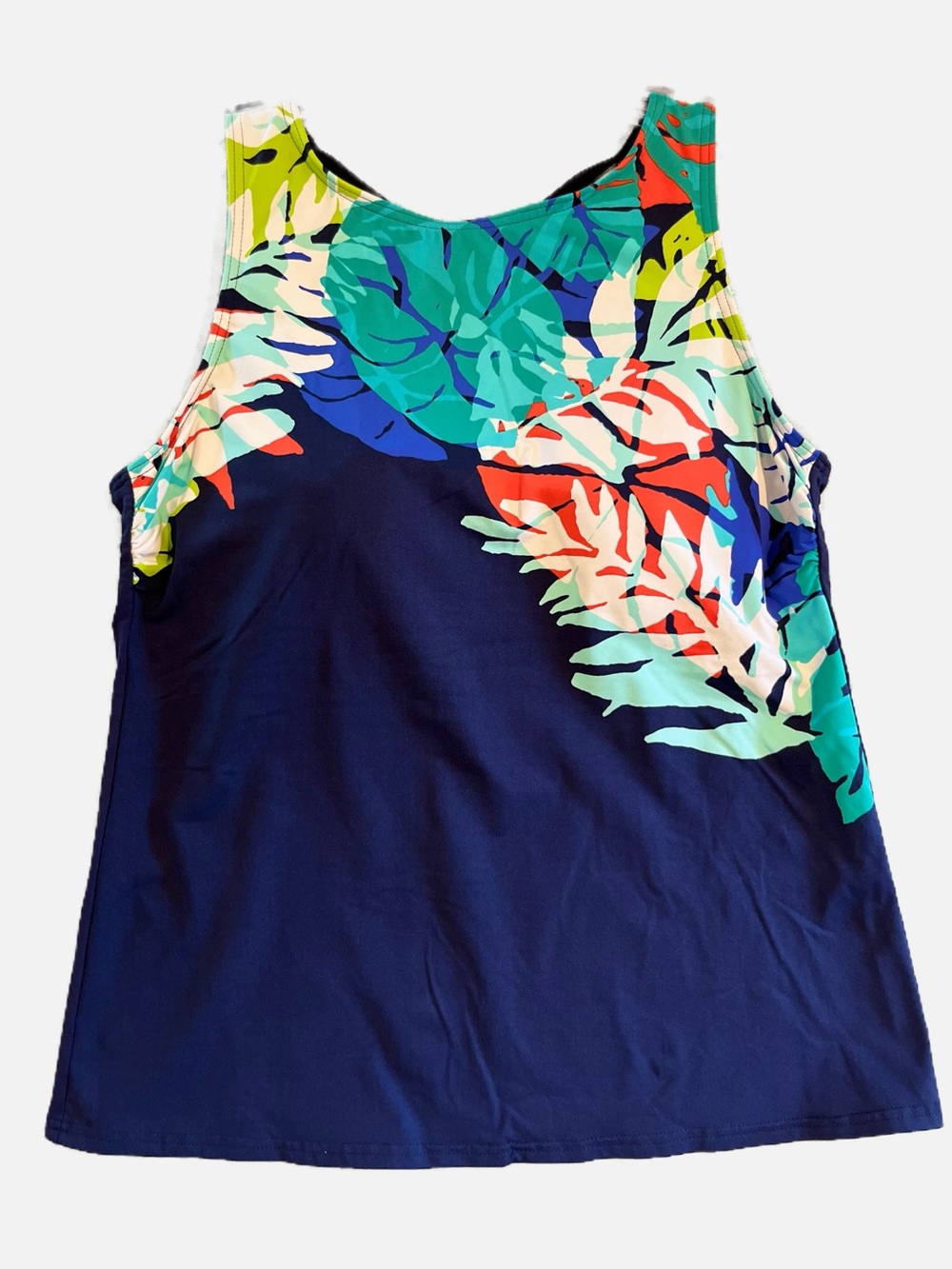 Lands' End Women’s Swimsuit Tankini Swim Top Navy and Multicolor Tropical 12